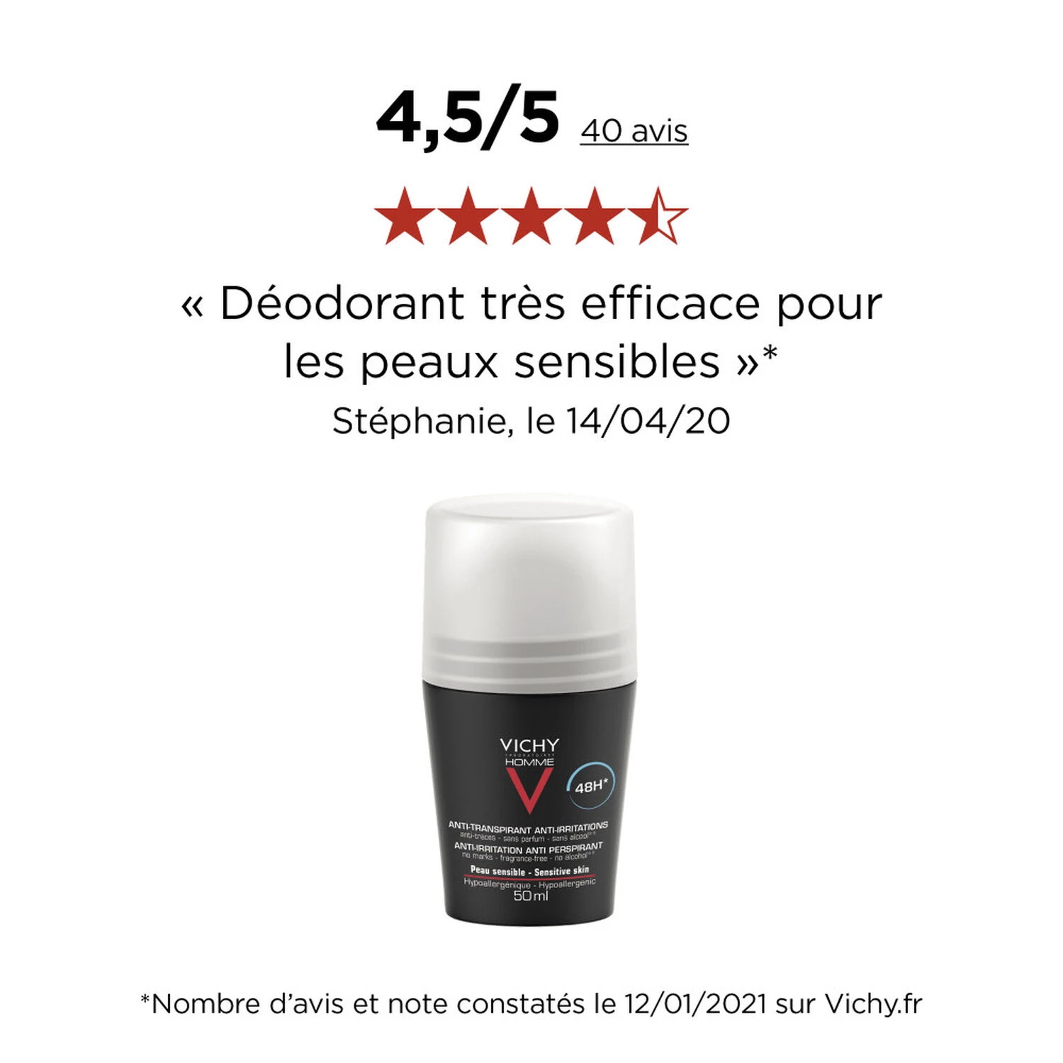 VICHY Déodorant Anti-Irritation 48H Pour Homme - 50ml 4 VICHY Déodorant Anti-Irritation 48H Pour Homme - 50ml – Image 4